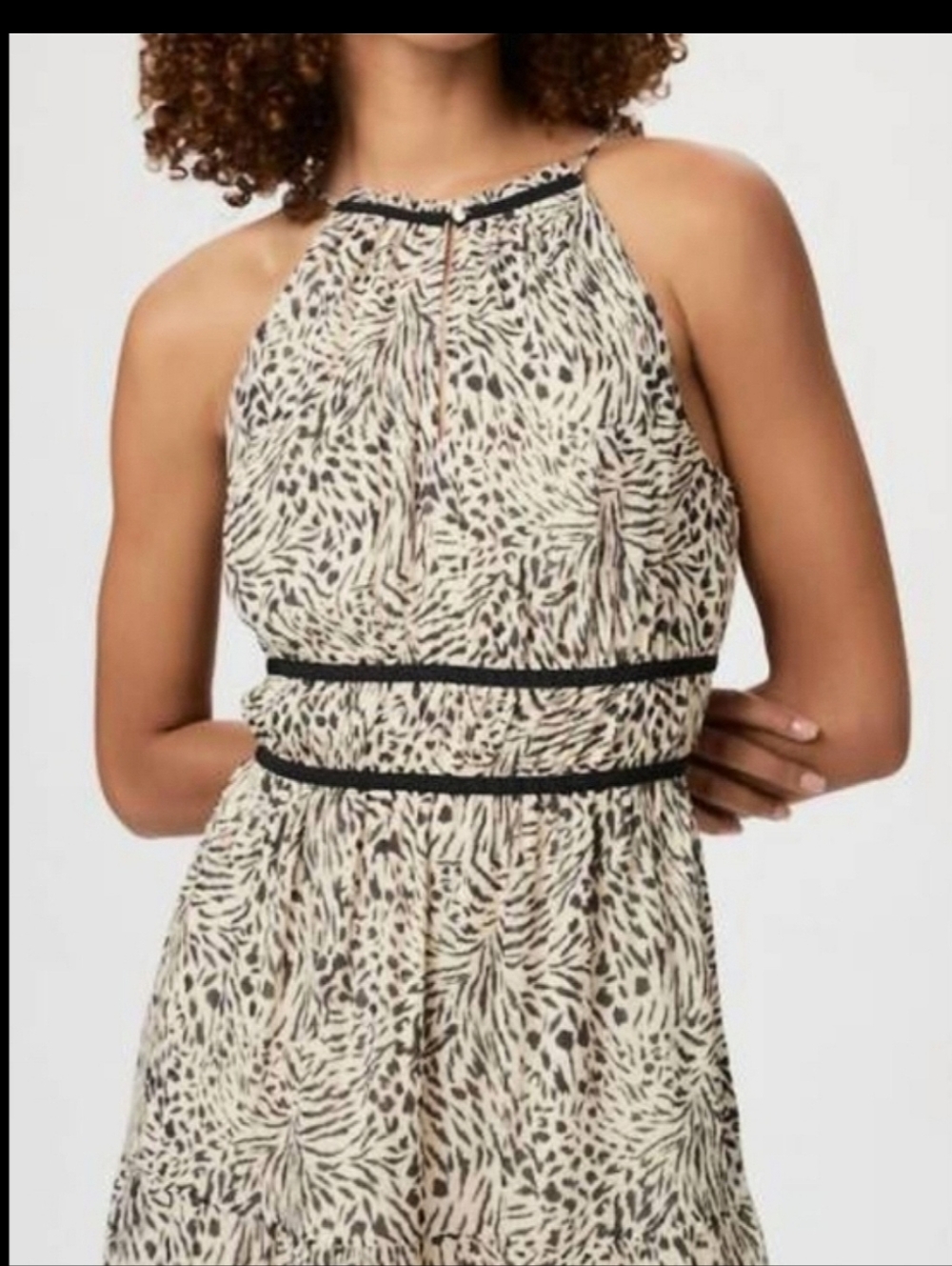 PAIGE Esmerelda 100% Silk Animal-Print Maxi Dress Halter Elastic Waist Flowy Hem